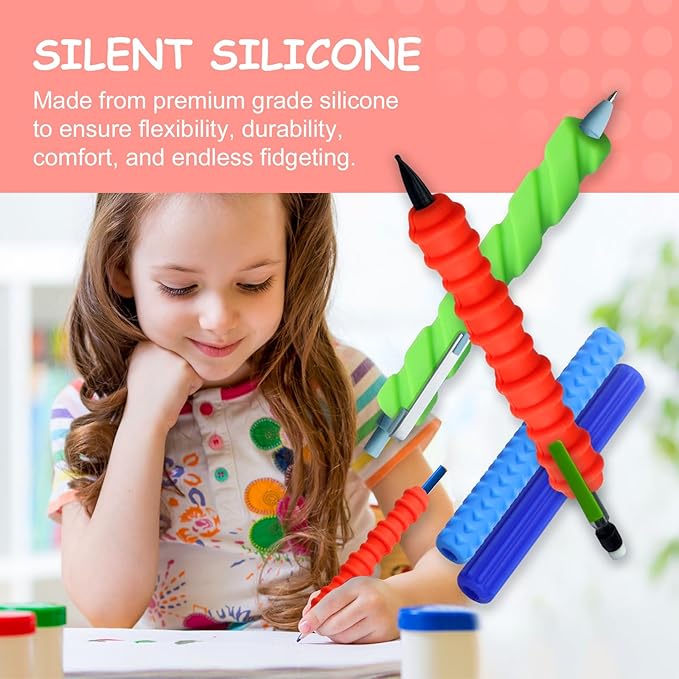 Pencil Grips, 4-Pack Textured Silicone Sleeves for Mechanical Pencils, Sensory Fidget ADHD Tool for Kids and Adults, Quiet Fidget Tools for Classroom Focus, Anxiety Relief (Colorful)