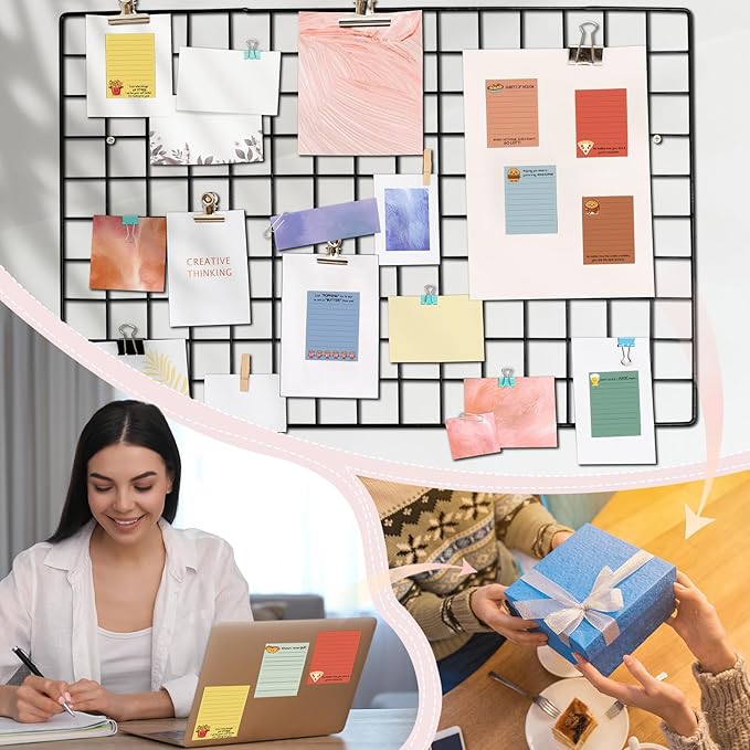 AmazingSpark 12 Pcs Cute Inspirational Sticky Notes, 4 * 3 Motivational Notepads Positive Emotional Support Gift Funny Lined Memo Note Pads for Office Desk Supplies Coworker Employee(Foods,Drinks)