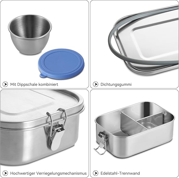 GOLDEN KEY 27oz Stainless Steel Bento Box Kids,800ml Lunch Box with Leakproof Condiment Container,3 Compartment Snack Containers for for On the Go Meal,Freezer & Dishwasher Safe (Blue)
