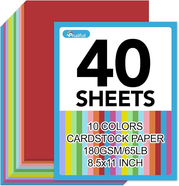 40 Sheets Colored Cardstock 8.5 x 11, 10 Assorted Colors Construction Paper 180GSM/65LB Card Stock Printer Paper for Card Making, DIY Crafts, Scrapbooking, School & Party Supplies