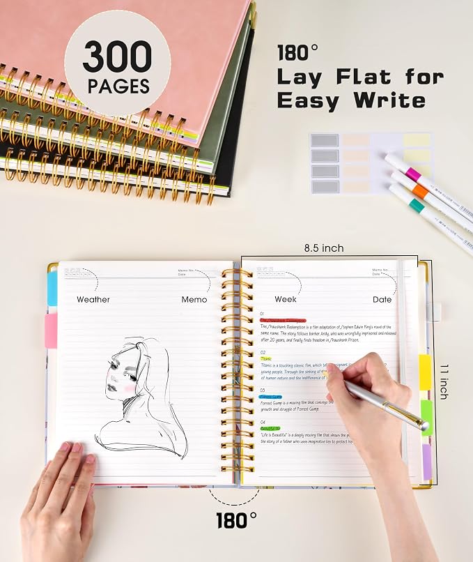 Spiral Notebooks 8.5"x11" for Work with Removable Dividers Tabs,300 Pages 5 Subject Notebook College Ruled,100GMS Notebook journal for School Note taking,Lined Journal for Women,A4 Colorful Tree of Life