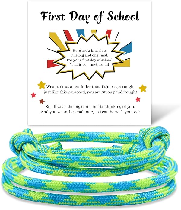 Back to School Gifts Mommy and Me Bracelets Kindergarten School Supplies | Back to school bracelet set of 2, paracord with sliding knot, includes keepsake card and jewelry box