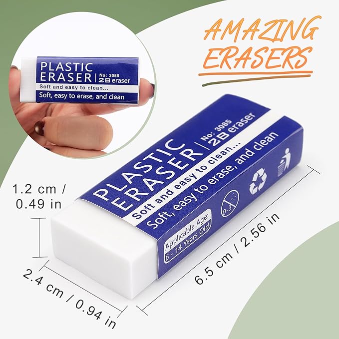 Tamaki White Erasers for Clean, Large Pencil Eraser, 8 Pack
