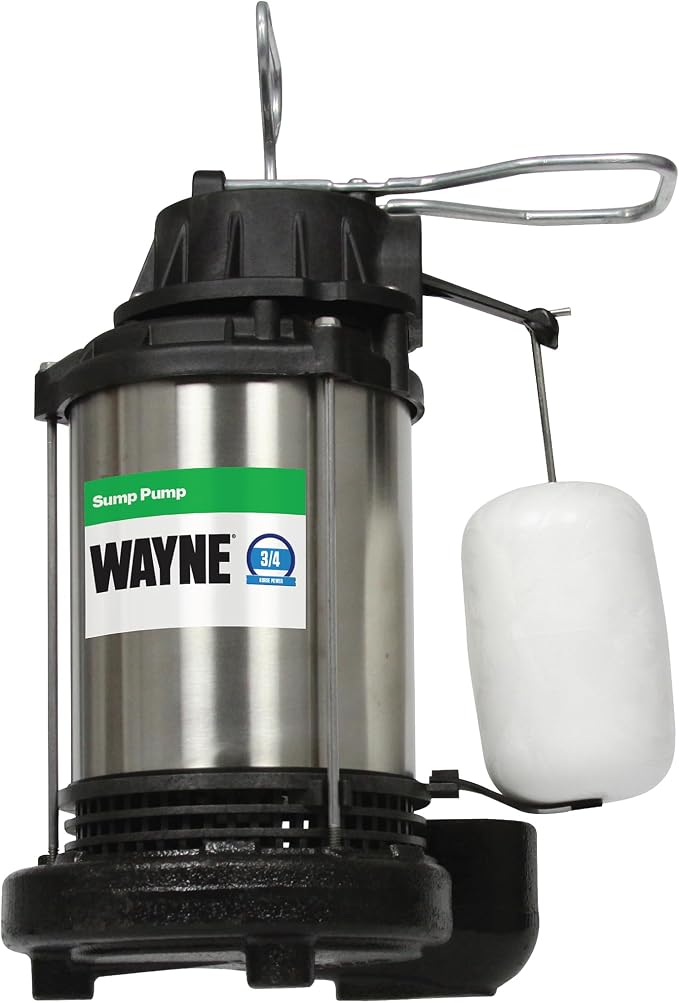 WAYNE CDU980E 3/4 HP Submersible Sump Pump – Cast Iron & Stainless Steel, Vertical Float Switch, 5,490 GPH, 5-Year Warranty