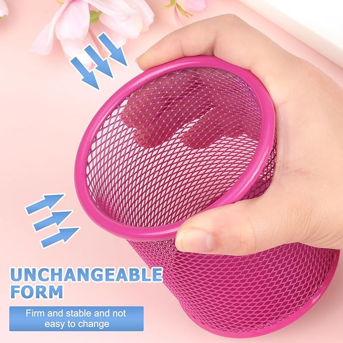 Tamaki Pen Holder Cup for Desk, Wire Mesh Pencil Cup Holder, Pink | Pen Cup for Desk Office Pen Organizer