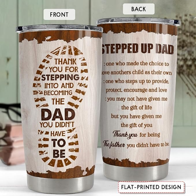SANDJEST Step Dad Gifts Tumbler 20oz Travel Mug Cup Gift for Bonus Dad Stepfather Stepdad Gift from Step Daughter Son