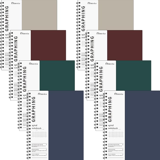 Graph Paper Notebook Spiral Notebook 8.5" x 11"-8 Pack Grid Paper Notebook Engineering notebook 120 Pages 100 GSM Thick Graphing Paper Notebook Hardcover Journal for School (GRAPH, Mult-color)