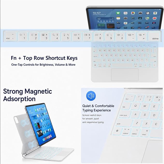 Keyboard Case for iPad Air 11-inch (M4 2026/M3 2025/M2 2024), iPad Pro 11-inch 1st/2nd/3rd/4th Gen, iPad Air 10.9-inch 4th/5th Gen, Magnetic Magic-Style Keyboard with Trackpad & Stylus Pen (White)