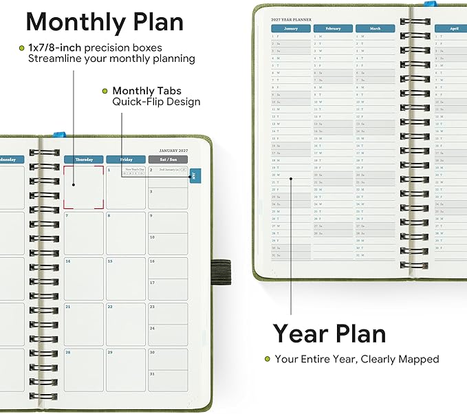 2026-2027 Planner, Daily Weekly Monthly Academic Planner, 18 Months Spiral Bound Agenda, 6.5" x 3.75", Vertical Layout, Calendar Planner, Vegan Leather Soft Cover,Caramel