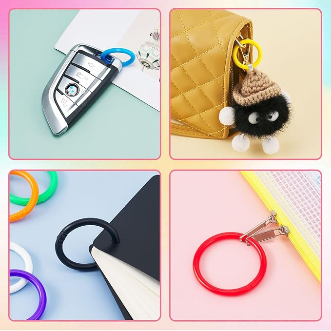 40Pcs Loose Leaf Binder Rings Colorful Book Plastics Notebook Paper Ring for Flash Cards Keychain Key Ring for Books Index Cards Students Teachers Workers School Office,8Colors,1.5inch
