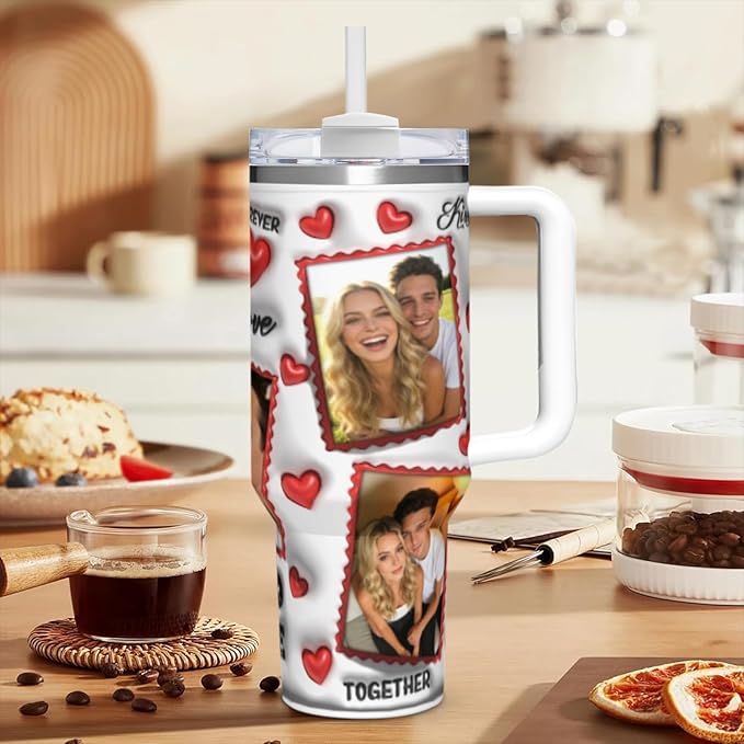 Personalized Tumbler Custom Vacuum Insulated Travel Mug Customizable Coffee Cup with Your Photos and Text Christmas Birthday Gift (40oz Design 7)