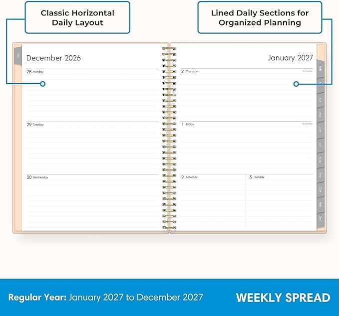 Blue Sky 2027 Weekly and Monthly Planner Calendar, Includes January 2027 - December 2027, 8.5" x 11", Flexible Cover, Wirebound, Laminated Tabs, Storage Pocket, Enterprise Blush Pink