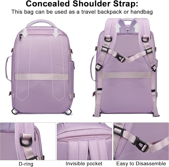 Asenlin Travel Backpack for Women Men,Flight Approved Carry On Luggage 30L Water Resistant Business Laptop Backpacks Fits TSA 15.6 Inch Computer College Weekender Outdoor Hiking-Purple