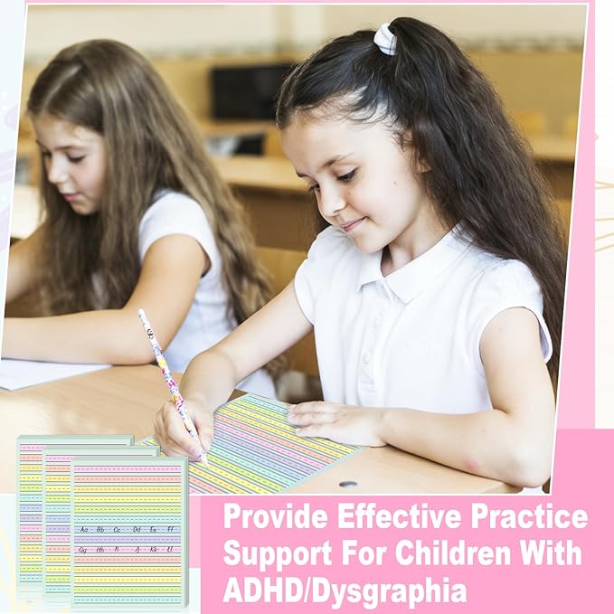 200 Sheet Raised Line Handwriting Paper With 1/2" Spacing Wide Ruled Writing Paper for Kindergarten 8.5"x 11" Colored Primary Writing Paper Pad Handwriting Practice For Kids Multi Sensory Dysgraphia