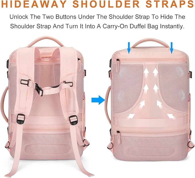 Lumesner Carry on Travel Backpacks, Extra Large 40L Flight Approved Bag for Men & Women,Expandable Suitcase Backpack With 4 Packing Cubes,Water Resistant Luggage Daypack Business Weekender Bag, Pink