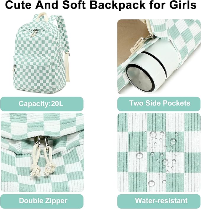 BTOOP School Backpack for Teens Large Corduroy Bookbag Lightweight 15.6 inch Laptop Bag for Girls Women Casual High School College