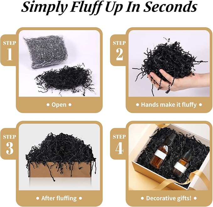 CANIYA 2.2 LB Black Crinkle Cut Paper Shred Filler, Shredded Paper Filling for Gift Basket, Filler Paper for Birthday, Wedding, Anniversarie