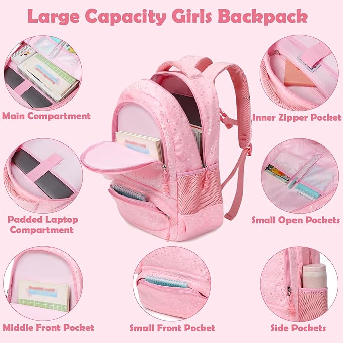 Kimwadalh School Backpack for Girls, Backpack with Lunch Box Pencil Case for Preschool Elementary High School Girls Boys