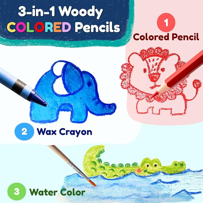 Sparkbright Club Jumbo Colored Pencils for Toddlers Ages 2-4 - 3-in-1 Wooden Pencil, Crayon & Watercolor | 12 Non-Toxic Colors, Break-Resistant 8mm Core, Easy-Grip for Kids & Preschool, Pre-Sharpened