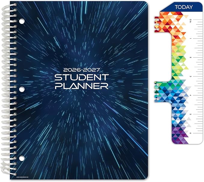 Global Datebooks 2026-2027 Middle & High School Student Planner 8.5" x 11" - Dated Weekly & Monthly Academic Planner with Ruler/Bookmark & Stickers, Ideal for Homework, Block Style, Galaxy