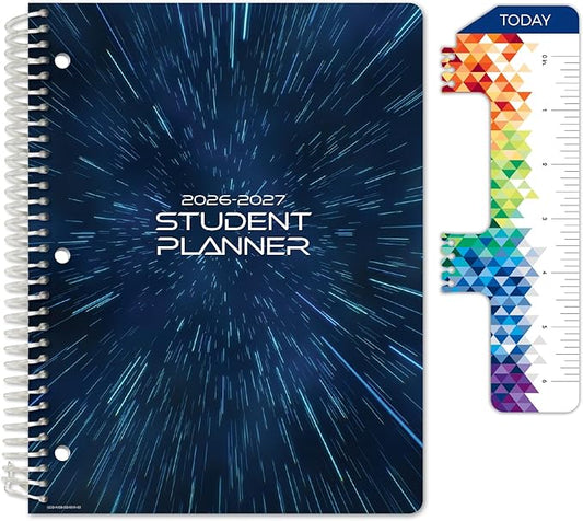 Global Datebooks 2026-2027 Middle & High School Student Planner 8.5" x 11" - Dated Weekly & Monthly Academic Planner with Ruler/Bookmark & Stickers, Ideal for Homework, Block Style, Galaxy