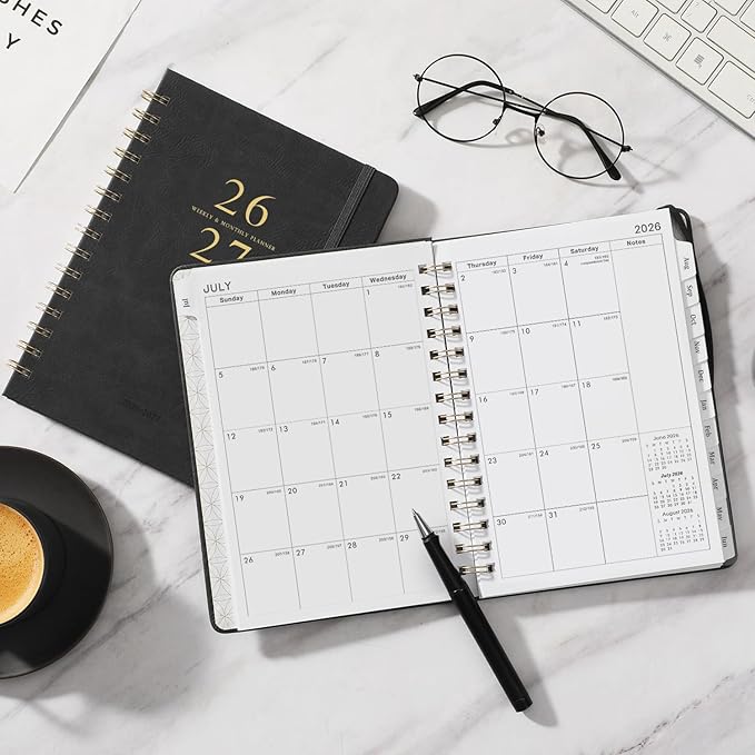 Planner 2026-2027 - Weekly & Monthly Academic Planner 2026-2027 with 12 Monthly Tabs, July 2026 - June 2027, 6.3" x 8.4", Flexible Hardcover, Thick Paper, Inner Pocket - Gray