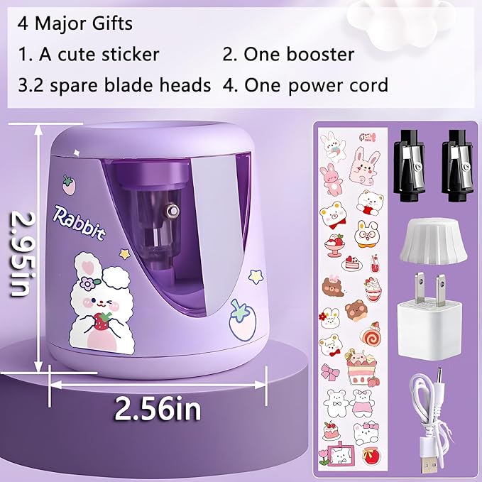 FASTSHARP Electric Pencil Sharpener, 3-5 Seconds Auto Stop, [Dual Power AC Power Cord & Battery] for Classroom & Home, Professional Heavy Duty for Colored, No.2, Art Pencils (6-9mm), Purple