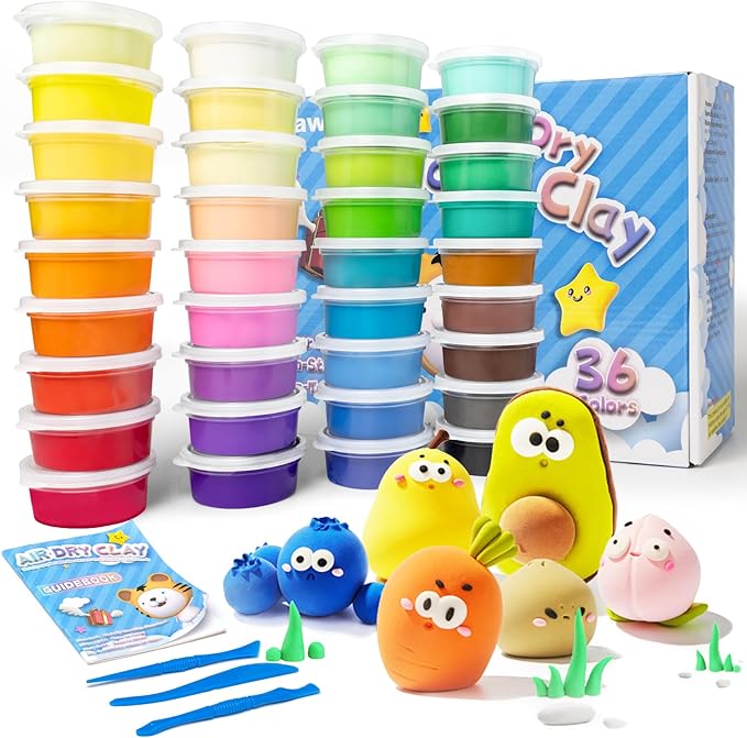 Drawdart Air Dry Clay- 36 Colors Modeling Clay Kit with 3 Sculpting Tools, Safe & Non-Toxic, Magic Foam Clay for Kids and Adults, DIY Molding Clay Gift for Boys and Girls