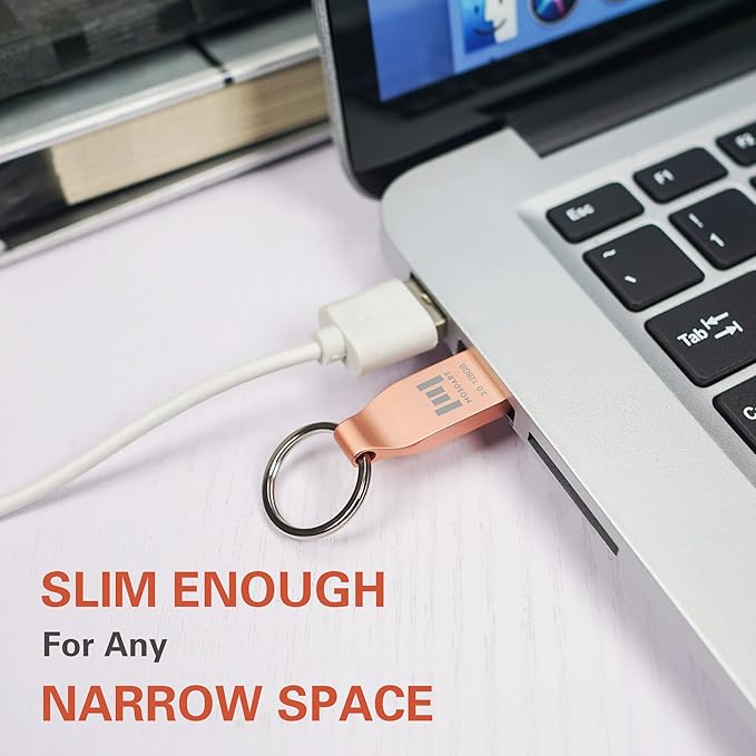 MOSDART 128GB Waterproof USB3.0 Flash Drive, Speed Up to 90MB/S, exFAT Metal Memory Stick with Keychain, for System Back, Data Storage, Rose Gold