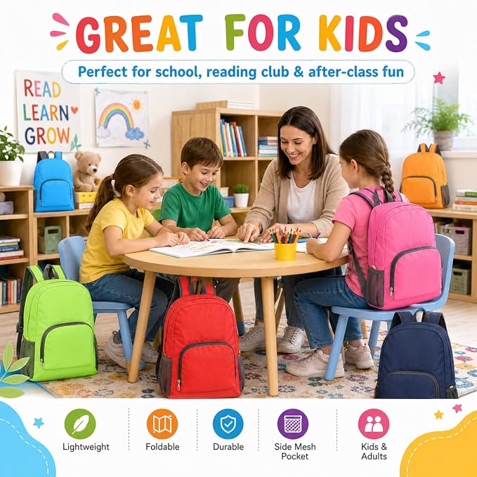 clothmile 12 Pcs Back to School Backpacks in Bulk Classic Colorful Foldable Backpacks 210d Fabric Multi-Use Book Bags for Outdoor Travel Student School Supply 8 Colors