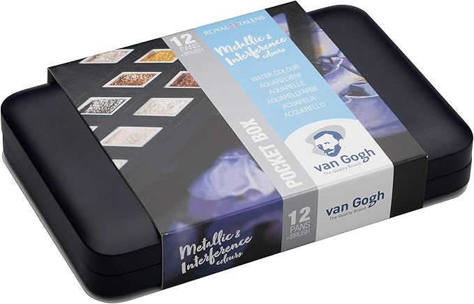 Van Gogh Watercolor Paint Set, Plastic Pocketbox, 12-Half Pan Specialty Metallic & Interference Colors Selection
