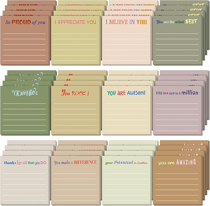 Yinder 48 Pcs Inspirational Sticky Notes Cute Motivational Sticky Notes Pad End of Year Employee Appreciation Gifts Bulk for Teacher Nurse Coworkers Office Supplies 3 x 3'' (Appreciation,Boho)