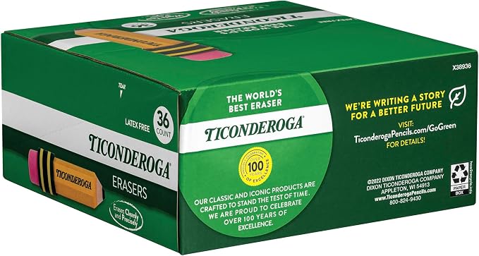 TICONDEROGA Erasers, Pencil Shaped, Yellow (38936) (Pack of 432)