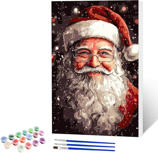 NAIMOER Christmas Santa Claus Paint by Numbers Kits for Adults Beginner with Wooden Framed, Color by Numbers on Canvas Painting Kits for Adults, Easy Paint DIY Acrylic for Home Wall Decor 8X12 Inch