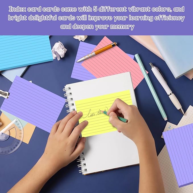 BIGNC Colored Index Cards 4x6, 190 Pack Ruled Index Cards, Flash Cards for Studying, Heavy Note Cards for Office, Home and School, Double Side Lined Colorful