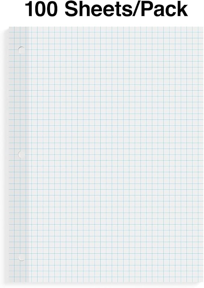 STAPLES Graph Ruled Filler Paper, 8.5” x 11”, White, 3‑Pack