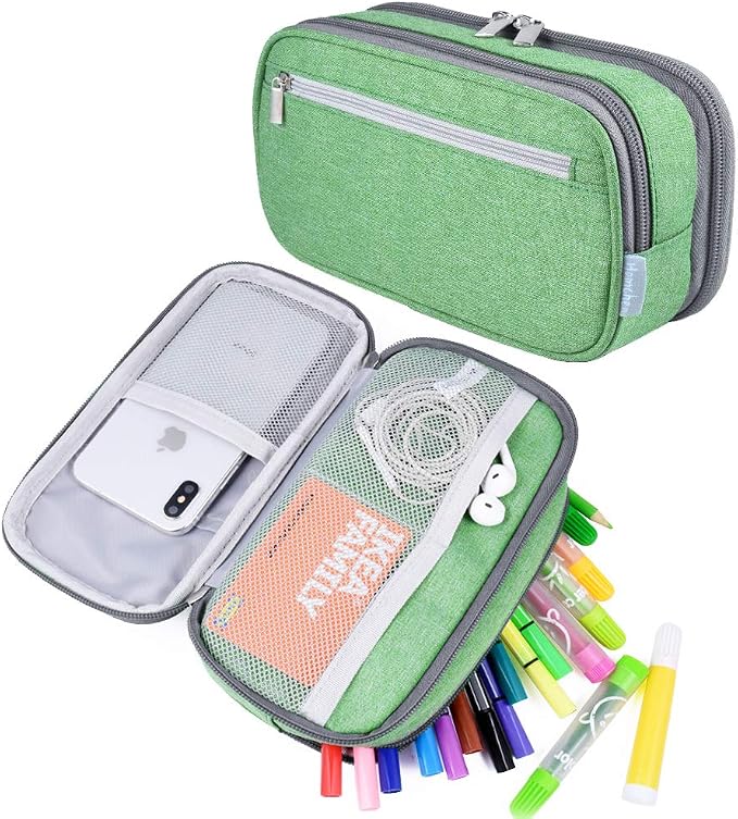 Chelory Big Pencil Case Large Capacity Pencil Bag Pouch High Storage Pen Holder Marker Makeup Bag Office Desk Stationery Organizer Supplies Adults-Green