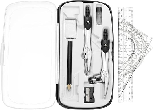 PATIKIL Geometry Precision Tool Set, 11 Pcs Geometry Set Compass Tool with Shatterproof Storage Box Rulers Math Compass Kit for Math Drafting Supplies, Black(Style 1)