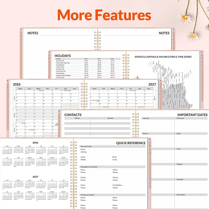 SUNEE Academic Planner 2026-2027 – Weekly & Monthly Planner, July 2026 to June 2027, 8.5"x11", Thick Paper, Tabs, Pockets, Bookmark, Spiral-Bound, Student Teacher Organizer, Blushing Abstract Breeze