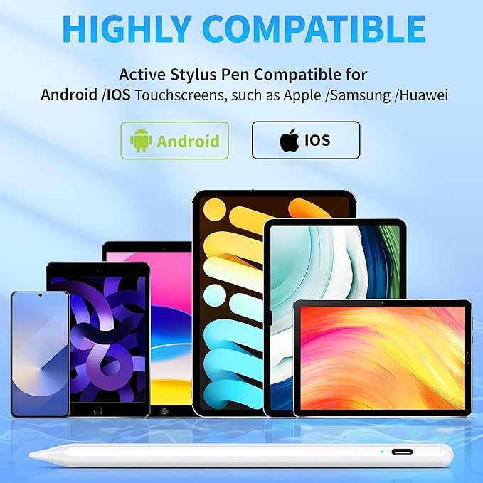 Stylus Pen for Touchscreen, Compatible for Android & iOS Phones/Tablet, Fast Charge Universal Stylus Pen for i-Phone, i-Pad, Tab A9+, High Sensitivity & Precision Stylist Pencil for Writing/Drawing