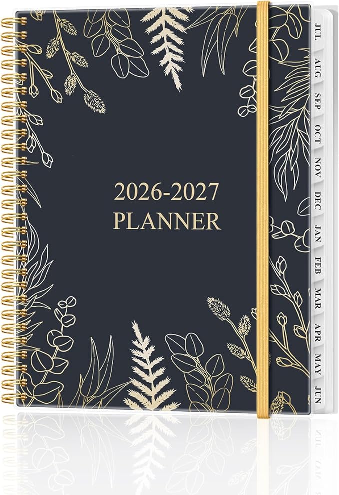 Academic Planner 2026-2027 - Weekly & Monthly Planner from July 2026 to June 2027, Agenda 2026 2027 with Inner Pocket, Elastic Band, 8.5" x 11", White Gold Leaf