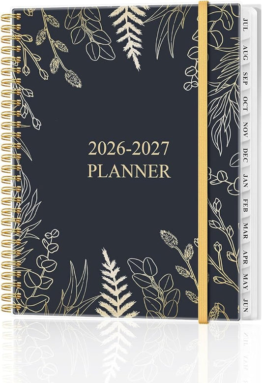 Academic Planner 2026-2027 - Weekly & Monthly Planner from July 2026 to June 2027, Agenda 2026 2027 with Inner Pocket, Elastic Band, 8.5" x 11", White Gold Leaf