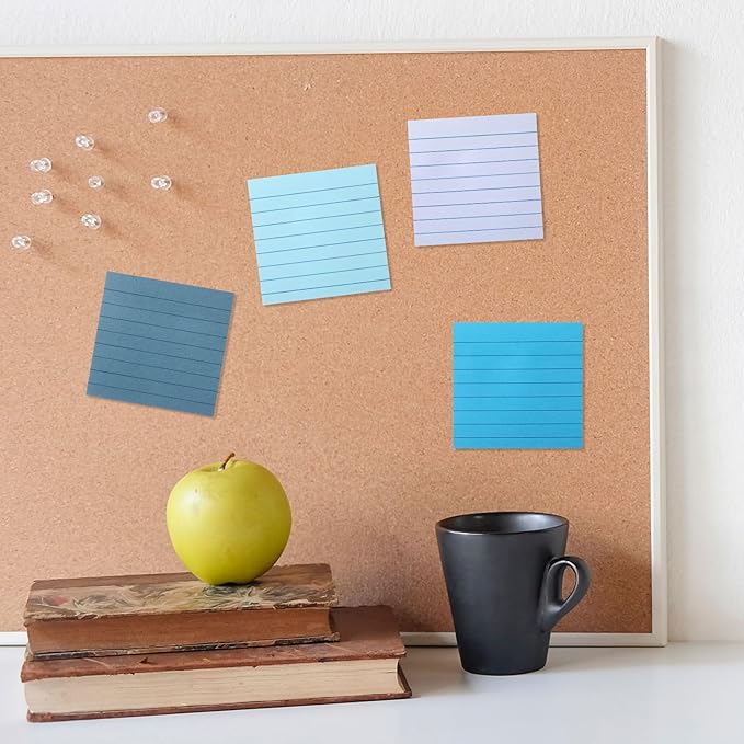 AmazingSpark 12 Pack Blue Lined Sticky Notes 3x3 inch Post Ruled Stickies Super Self Stick Power Memo Pads Multi Colors Notes Pads Vintage Aesthetic School Office Supplies Accessories