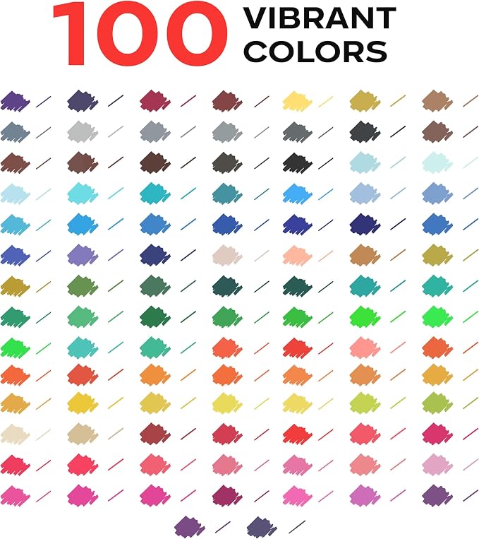100 Watercolor Markers Set | Water Color Pens with Brush & Fineliner, Water-Based Art Markers | Dual Tip Markers for Adult Coloring, Lettering, Calligraphy, Sketching, Journaling & Illustration