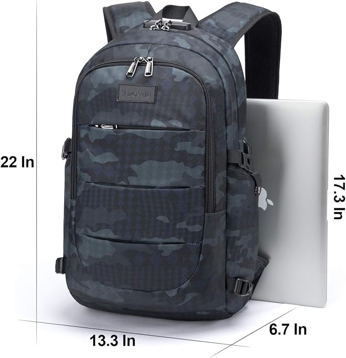 Tzowla Travel Laptop Backpack Water Resistant Anti-Theft Bag with Giant Tumbler Holder Pocket and Lock 17.3 Inch Computer Business Backpacks for Women Men Work College Gift,Casual Daypack(BlueCamo)