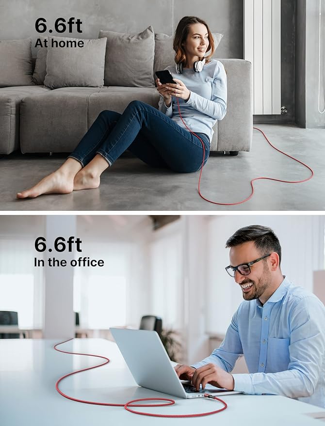 JSAUX 100W USB C to USB C Cable for iPhone 17, USBC Type C Charge Cord 5A Fast Charging Compatible with iPhone 17e Air 16 15 Pro Max Samsung Galaxy S25 S24 MacBook iPad Pro Carplay (6.6FT+6.6FT, Red)