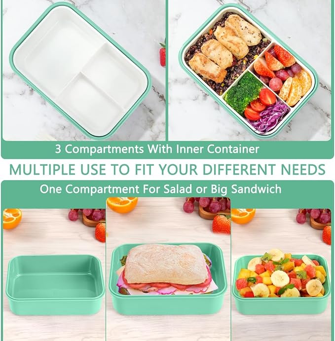 LOVINA Bento Boxes for Adults - 1100 ML Lunch Box Container For Kids Teens | Built-in Spoon & Fork - Durable for On-the-Go Meal, BPA-Free and Food-Safe Materials(Purple Green)