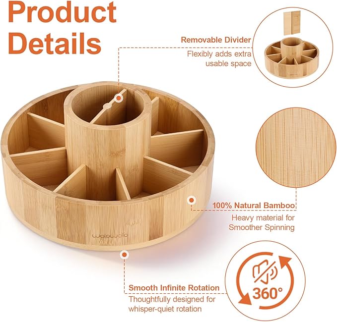 Marker Organizer Rotating Bamboo Desk Organizer, Silent 360° Rotation Caddy, 10 INCH LARGE Art Supply Caddy Holds 140+ Markers, 750+ Pencils for Home Office, Classroom, Birthday Gift, 10 Compartment
