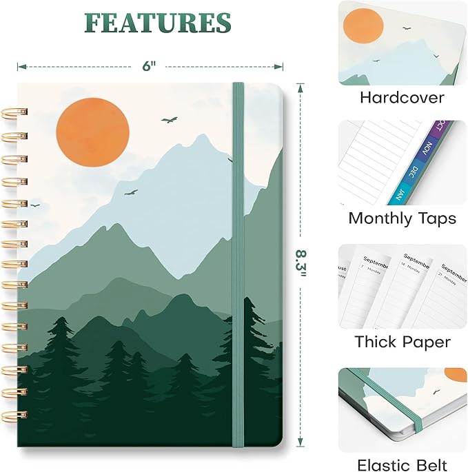 Planner 2026-2027 Monthly and Weekly Academic Planner July 2026 - June 2027, Hardcover Calendar 2026-2027 Agenda Daily Planner for Student Teacher School Office Supplies, 6" x 8.3", Green Mount