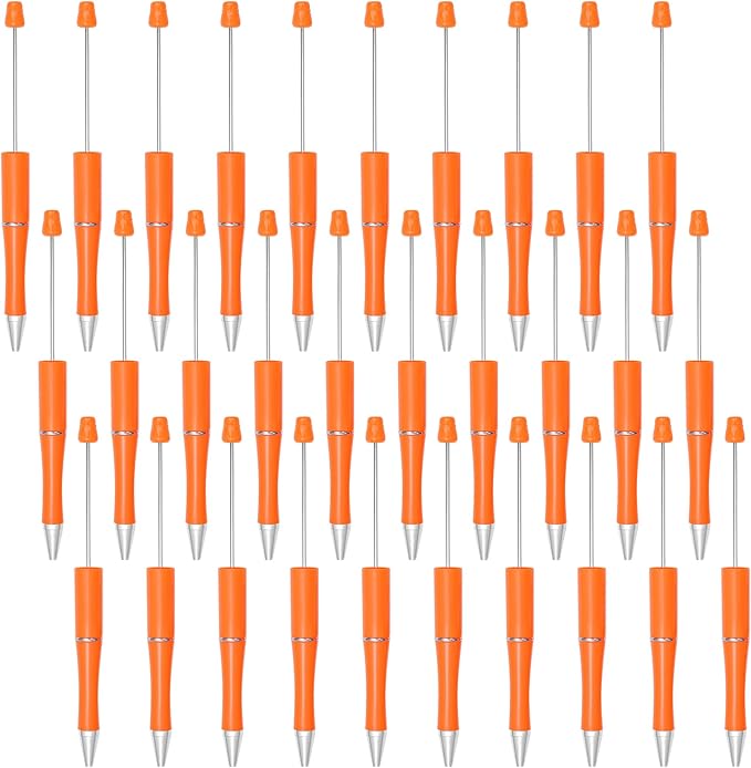 jiebor 30Pcs Beadable Pens Plastic Bead Ballpoint DIY Cute Cool Pens Black Ink for Women Men Bridal Graduation Gift Office Supplies Orange